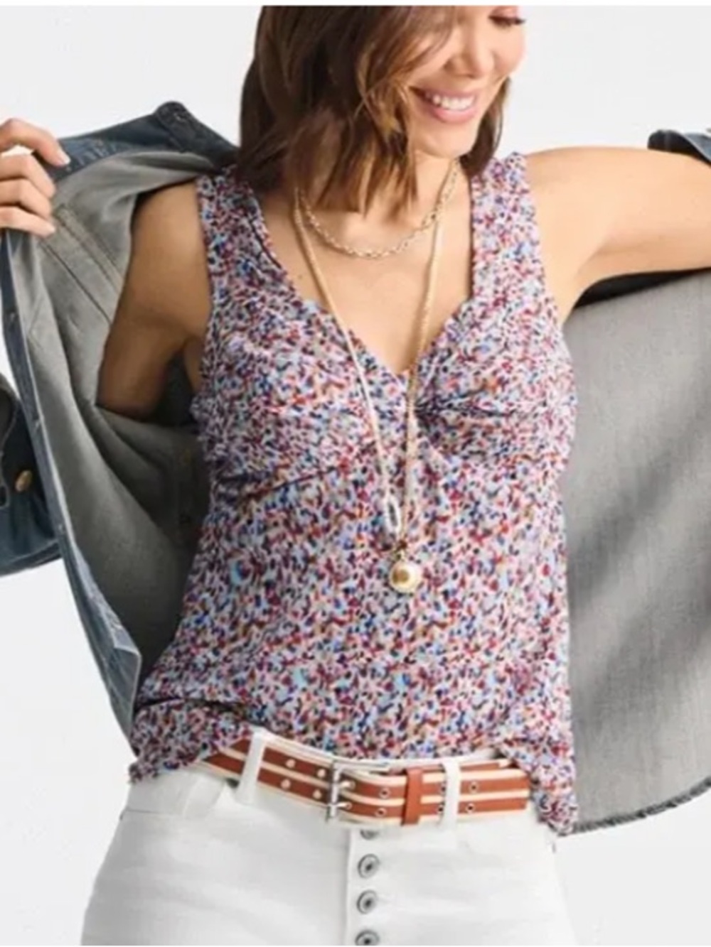 CAbi Multicolor Floral V-Neck Camisole